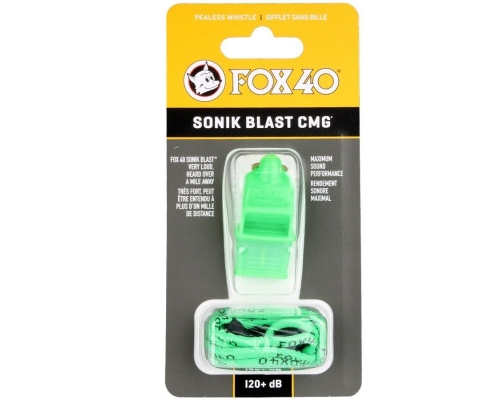 Gwizdek Fox 40 CMG Sonik Blast ze sznurkiem, kolor zielony